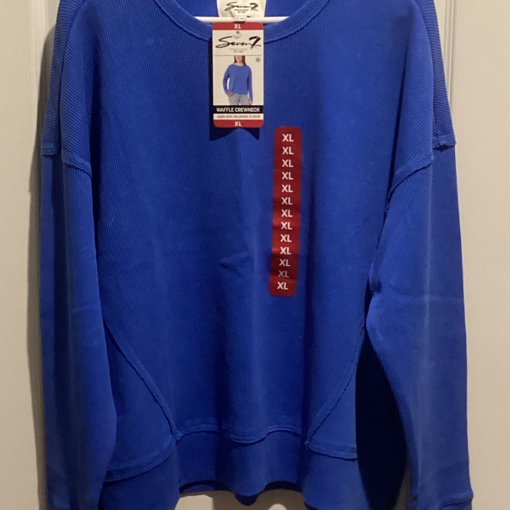NWT Women’s Seven7 LS Royal Blue Waffle Crewneck Top - Size XL